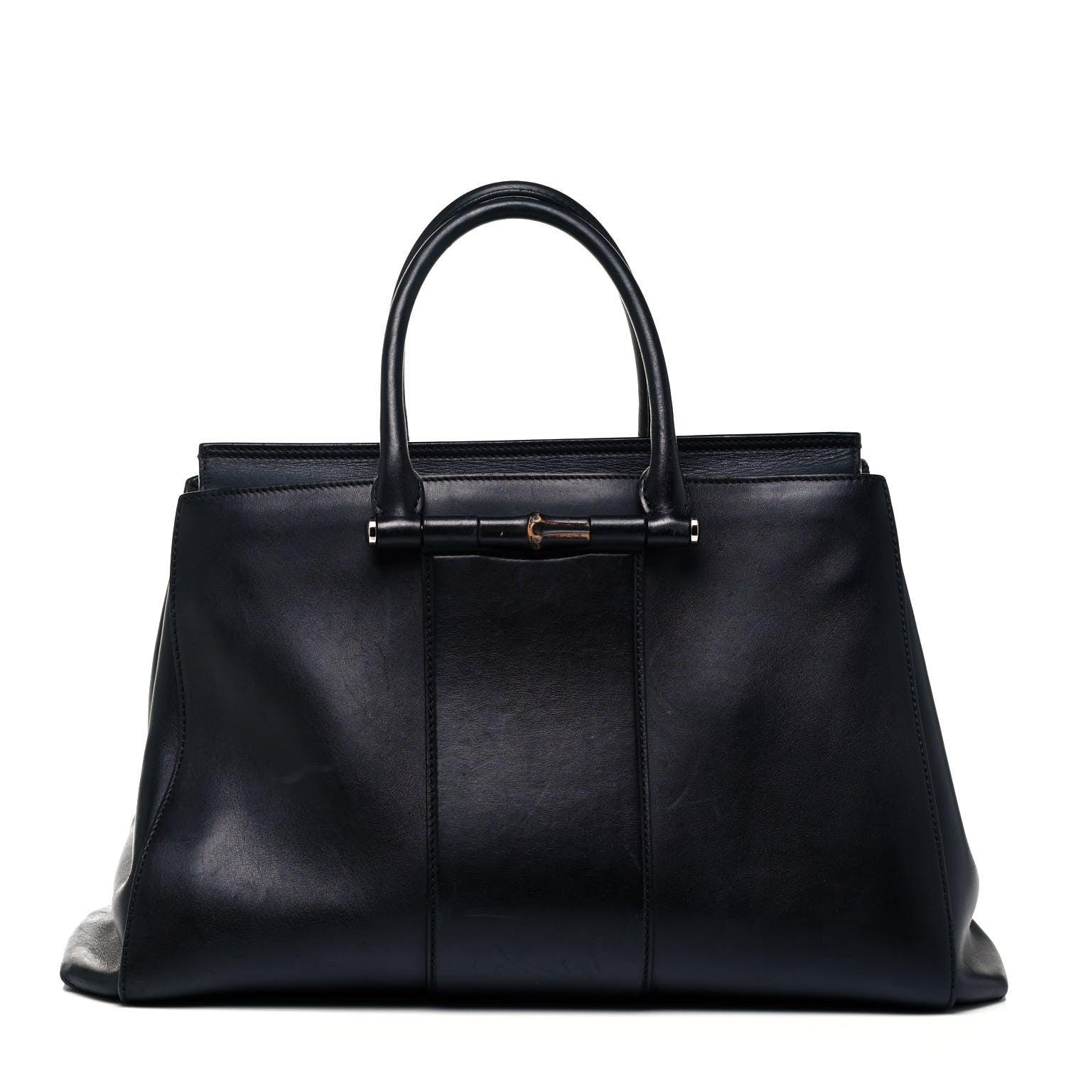 Gucci Calfskin Lady Bamboo Top Handle Bag Black 1 of 14