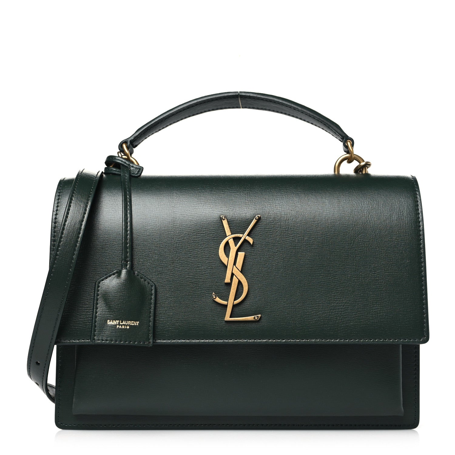 Saint Laurent Smooth Calfskin Medium Monogram Sunset Satchel Dark Green 1 of 10