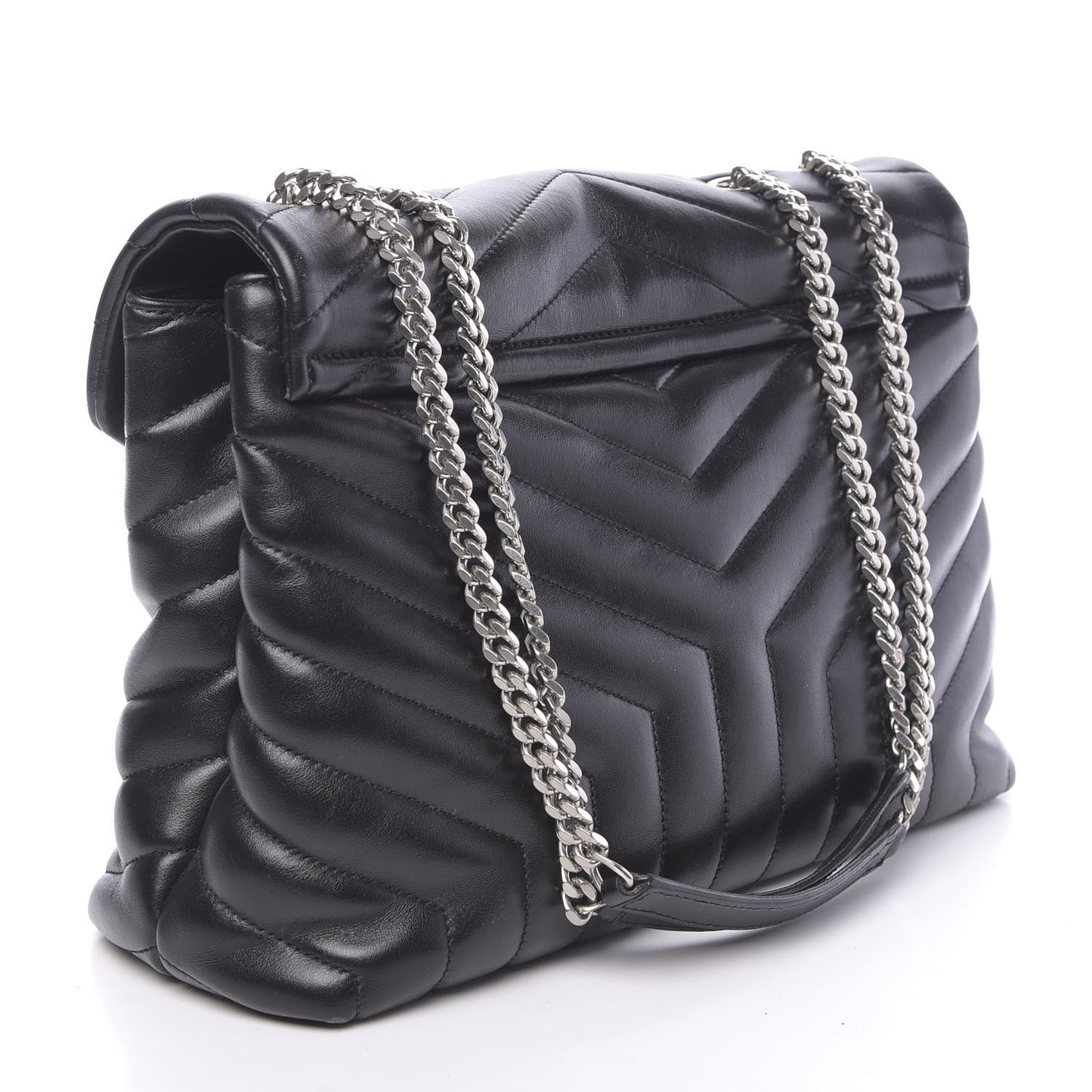 Calfskin Y Quilted Monogram Medium Loulou Chain Satchel Black