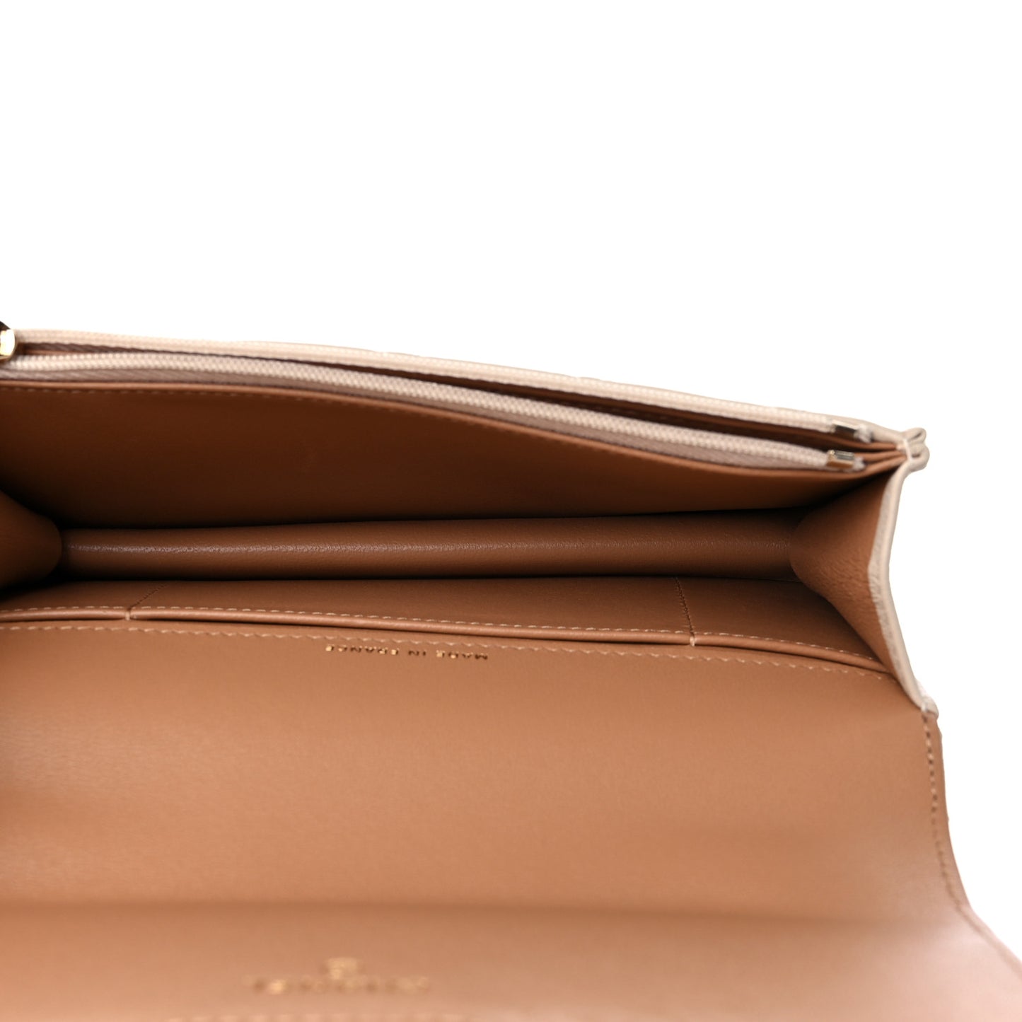 Lambskin Quilted Flap Phone Holder With Chain Beige Brown