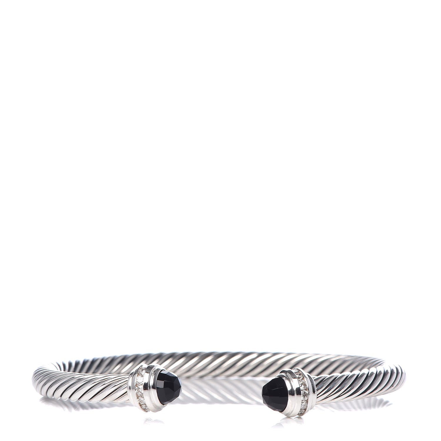 David Yurman Sterling Silver Diamond Black Onyx 5mm Cable Classics Princess Bracelet 1 of 5