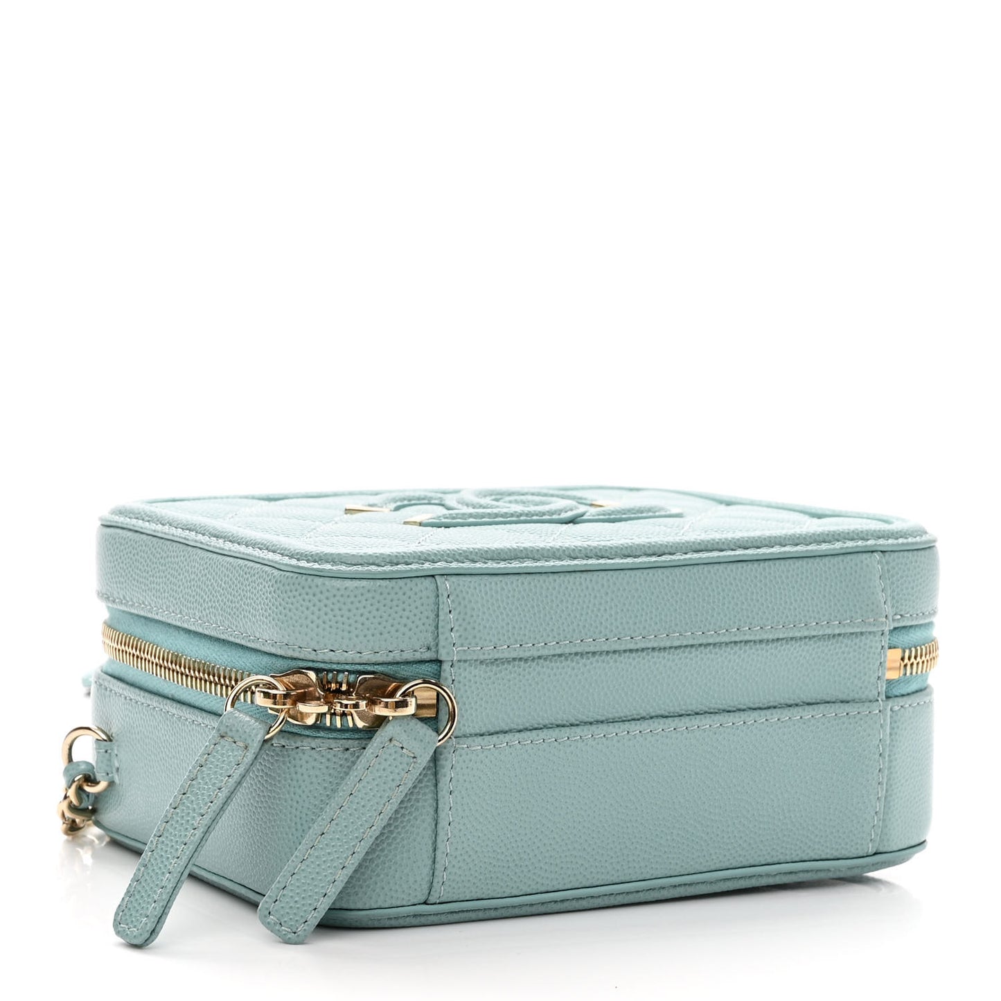 Caviar Quilted Small CC Filigree Vanity Case Light Blue