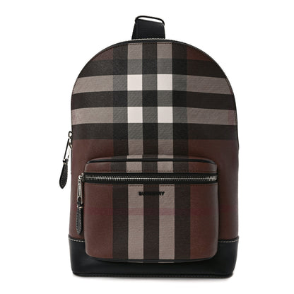 Burberry E-Canvas Check Sling Backpack Dark Birch Brown 1 of 8