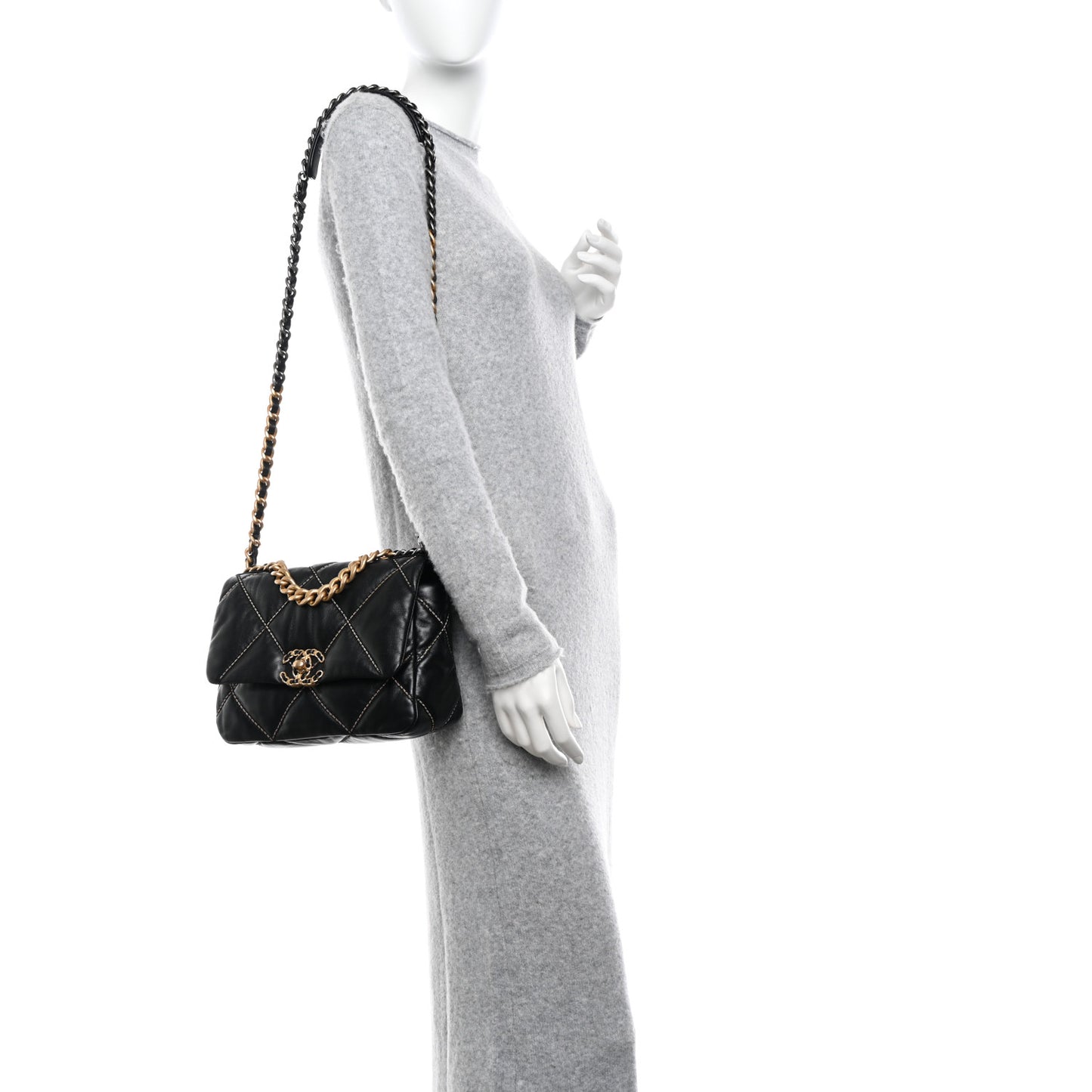 Lambskin Chain Quilted Medium Chanel 19 Flap Black