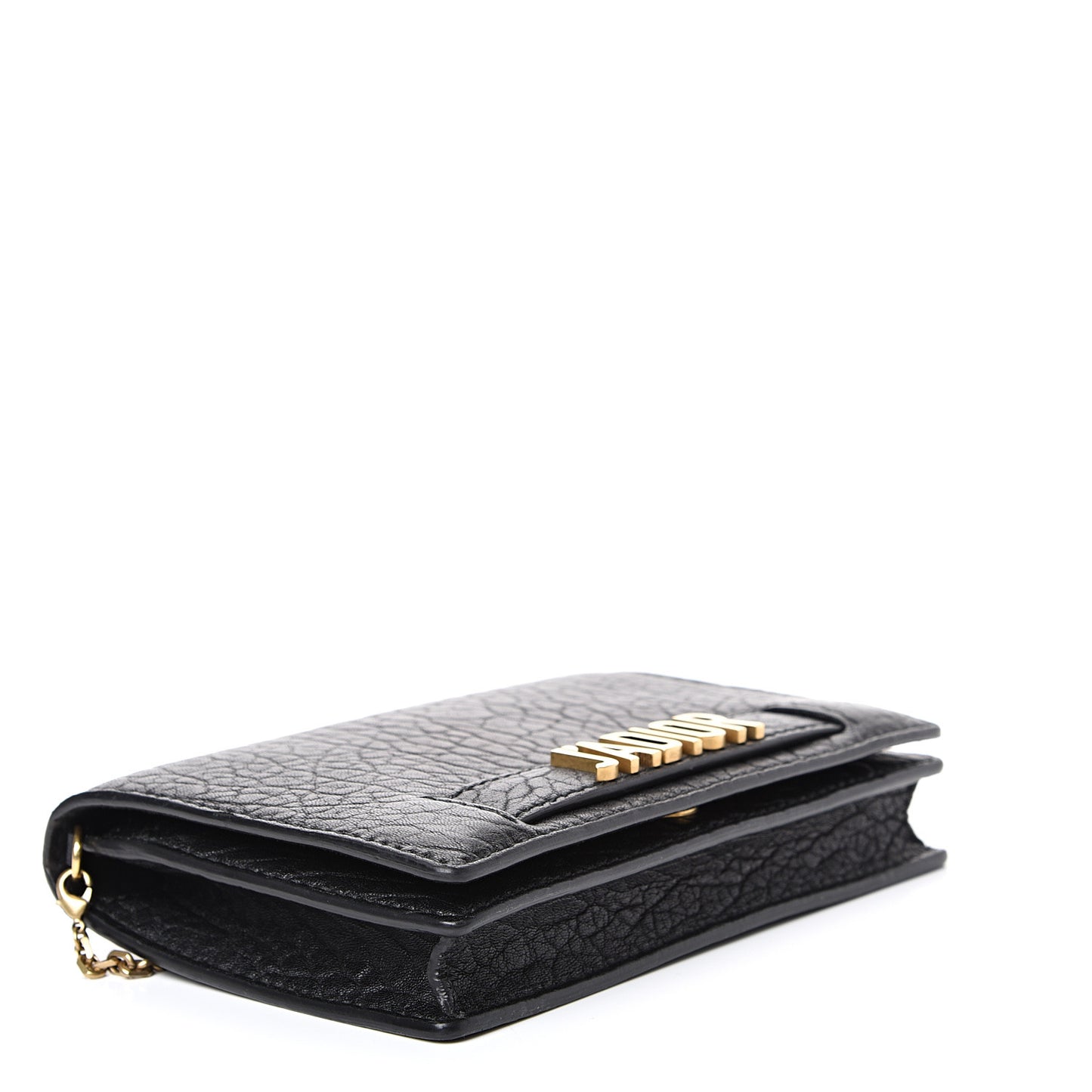 Grained Calfskin J'Adior Wallet on Chain Pouch Black