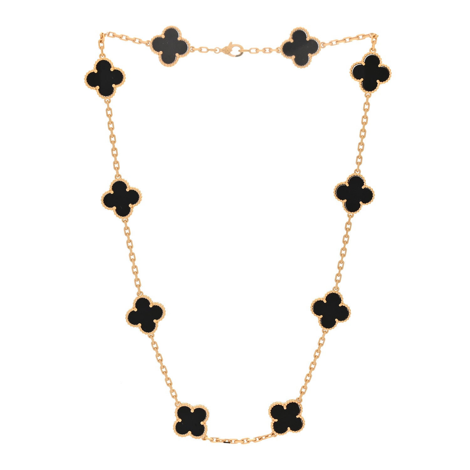Van Cleef & Arpels 18K Yellow Gold Black Onyx 10 Motifs Vintage Alhambra Necklace 3 of 6