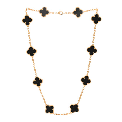 Van Cleef & Arpels 18K Yellow Gold Black Onyx 10 Motifs Vintage Alhambra Necklace 3 of 6