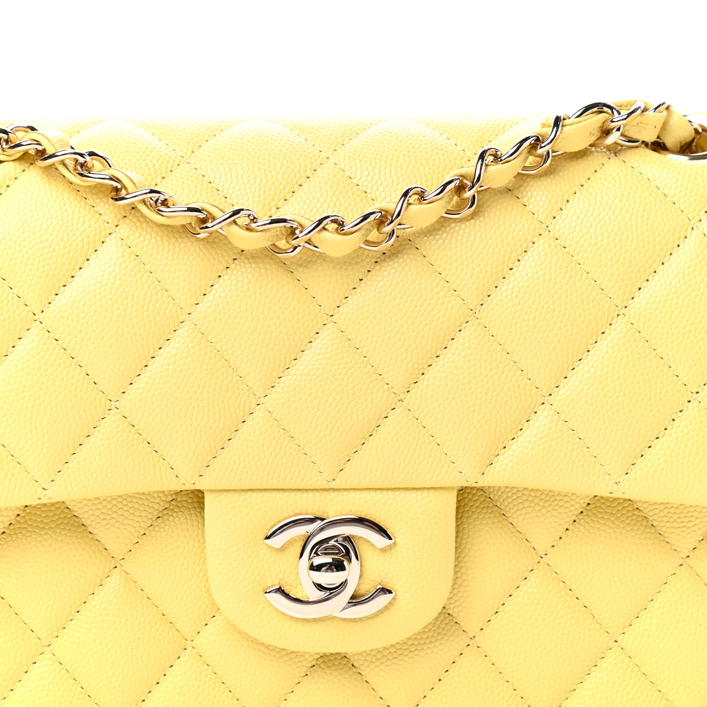 Caviar Quilted Small Double Flap Yellow