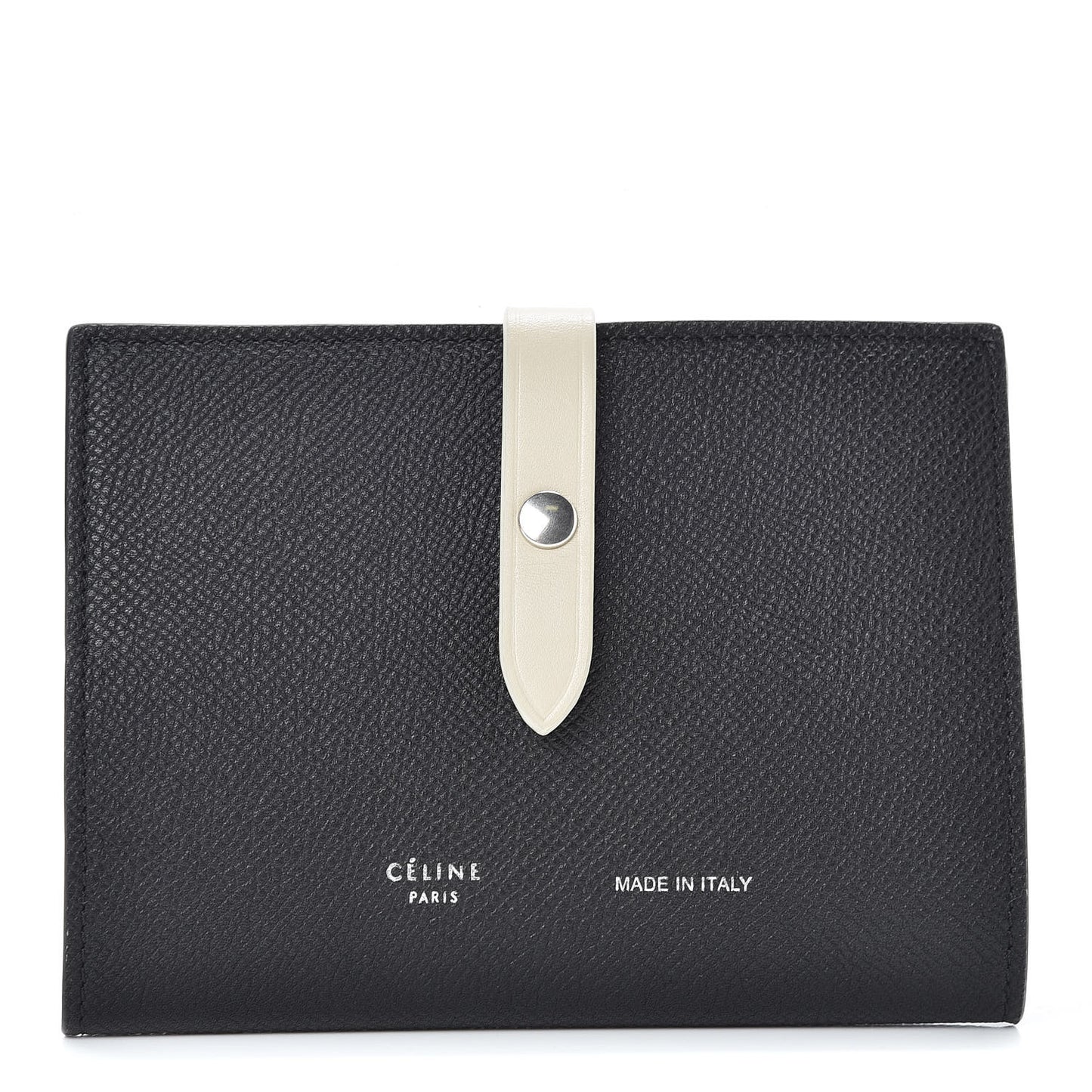Grained Calfskin Strap Passport Cover Black Chalk