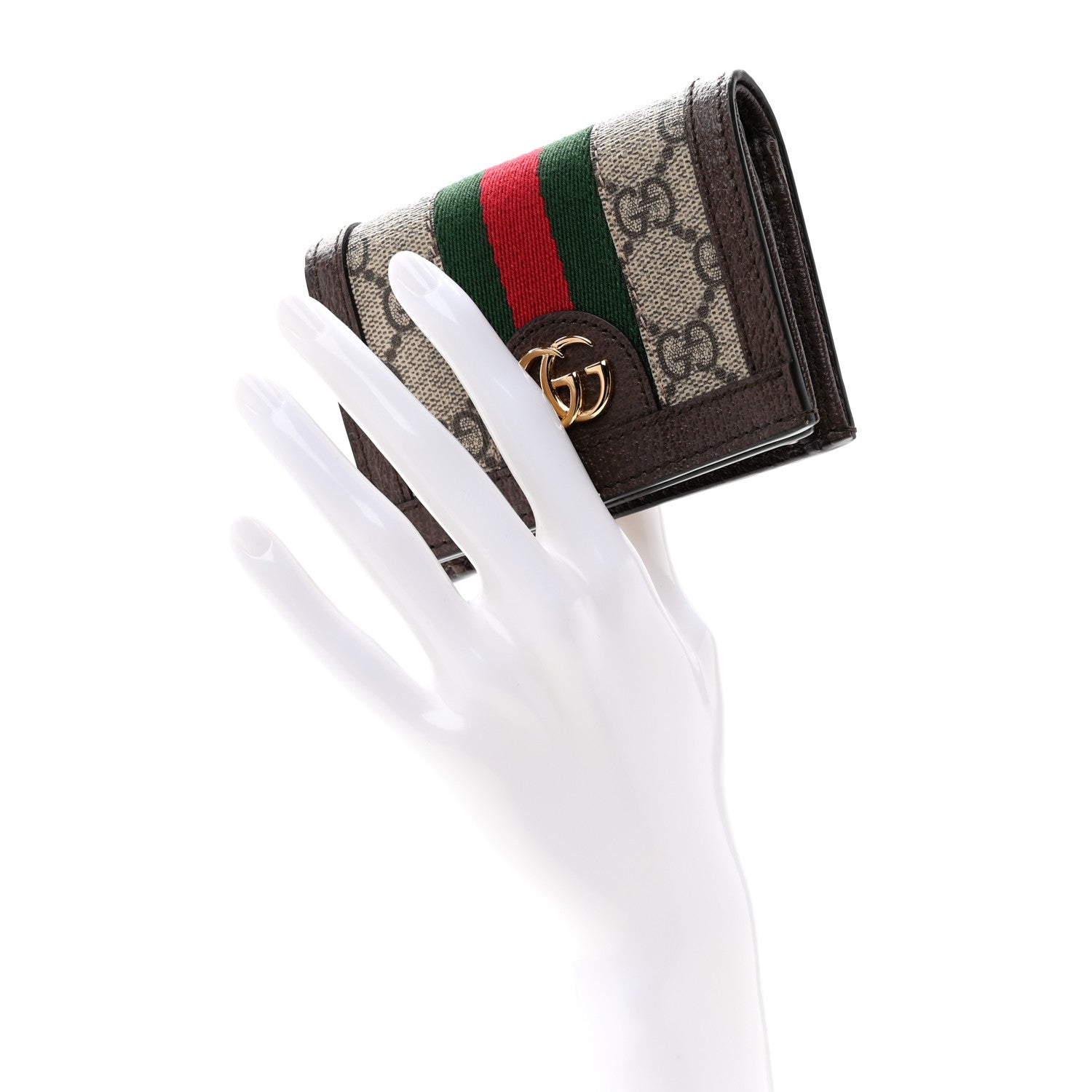Gucci GG Supreme Monogram Web Ophidia Card Case Beige New Acero 2 of 9