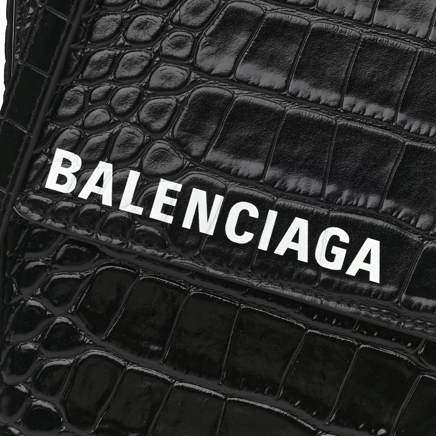 Calfskin Logo Crocodile Embossed Triangle Clutch Black White