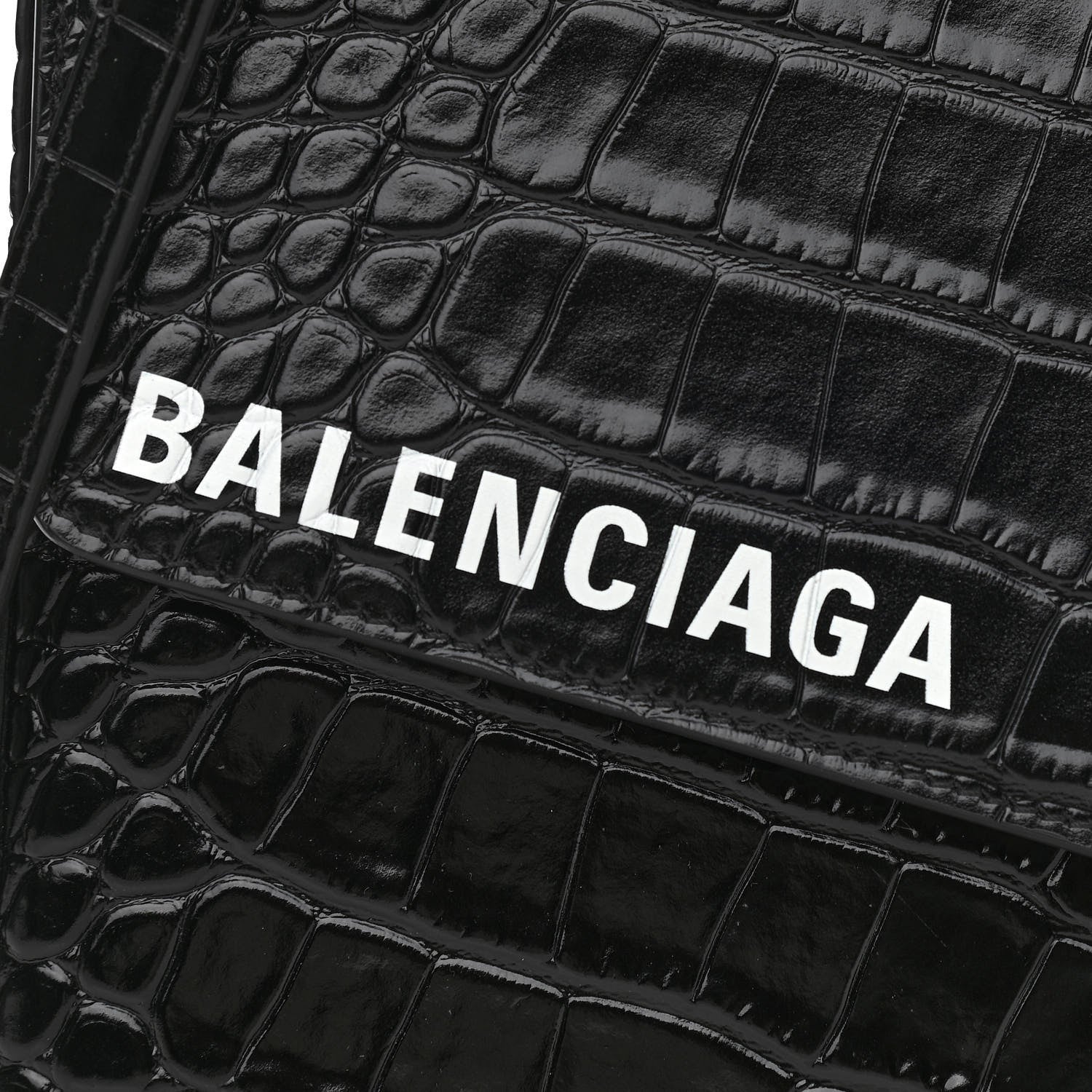 Balenciaga Calfskin Logo Crocodile Embossed Triangle Clutch Black White 7 of 9