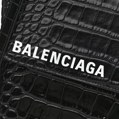 Balenciaga Calfskin Logo Crocodile Embossed Triangle Clutch Black White 7 of 9