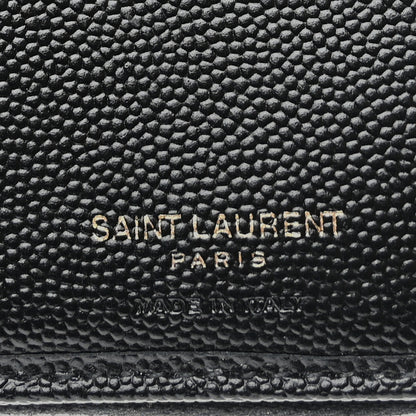 Saint Laurent Grain De Poudre Matelasse Chevron Monogram Compact Zip Around Wallet Black 7 of 8