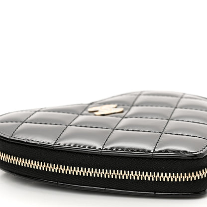 Chanel Patent Calfskin Resin Quilted CC Heart Clutch With Chain Black 13 of 17