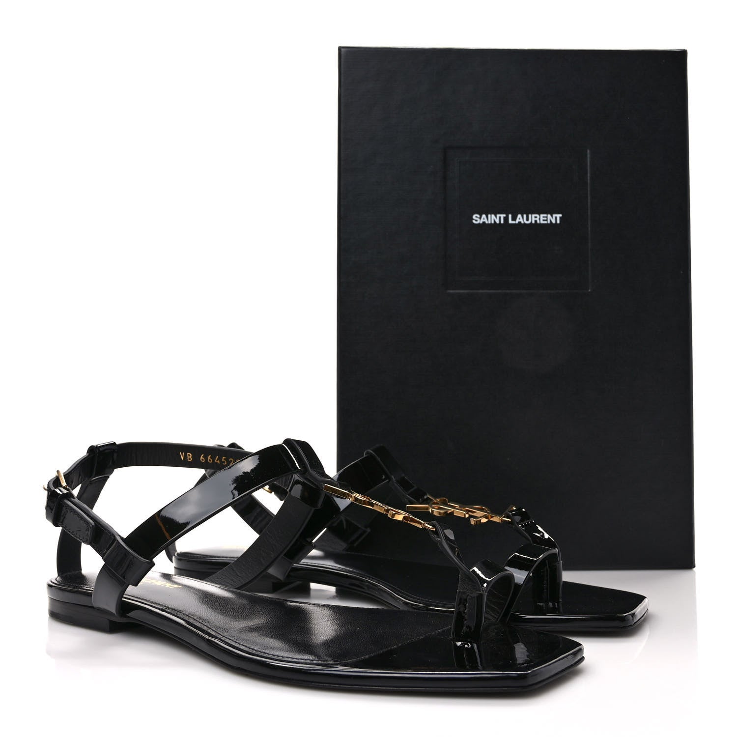 Saint Laurent Patent Calfskin Cassandra Monogram Sandals 39.5 Black 9 of 9