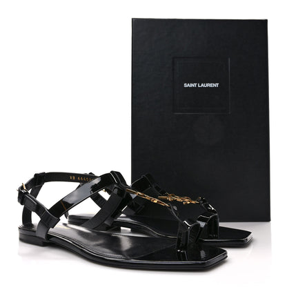 Saint Laurent Patent Calfskin Cassandra Monogram Sandals 39.5 Black 9 of 9