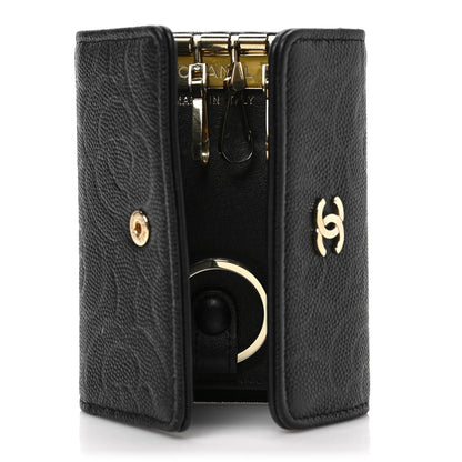 Chanel Caviar Embossed Camellia 4 Key Holder Case Black 5 of 7