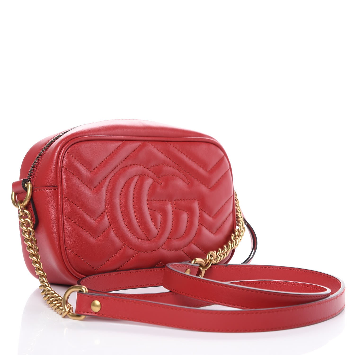 Gucci Calfskin Matelasse Mini GG Marmont Chain Shoulder Bag Hibiscus Red 3 of 11