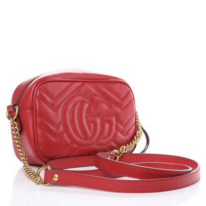 Gucci Calfskin Matelasse Mini GG Marmont Chain Shoulder Bag Hibiscus Red 3 of 11
