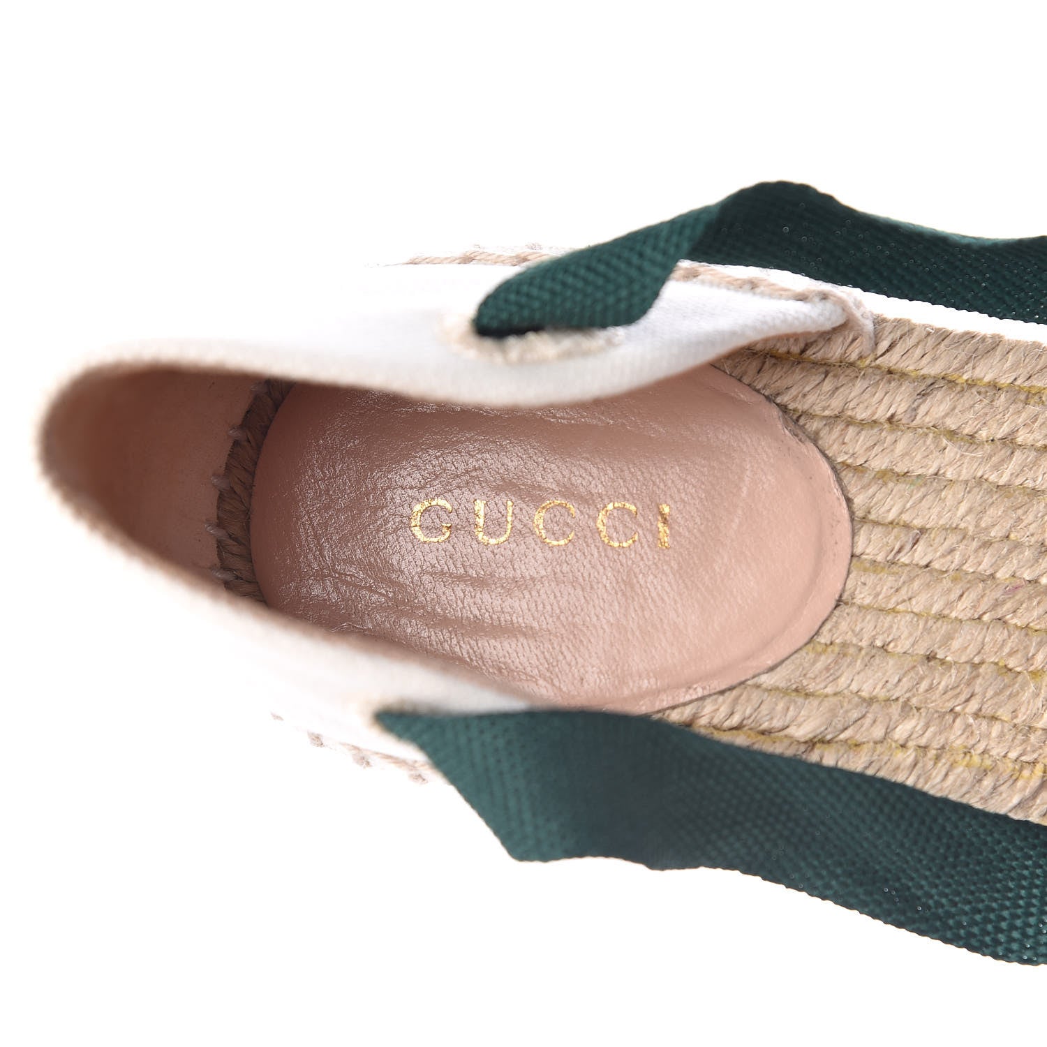 Gucci Canvas Malaga Kid Web Ankle Wrap Espadrille Wedge Sandals 38.5 Green Red Mystic White Emerald 9 of 9