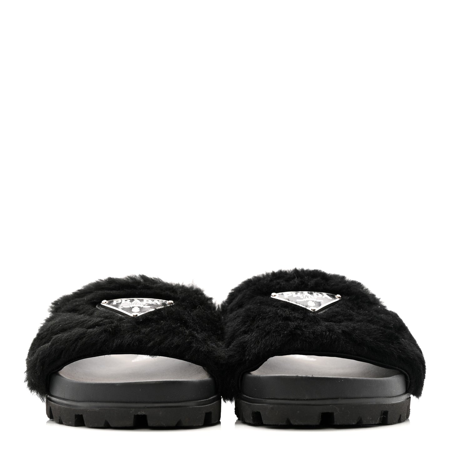 Montone Metal Triangle Logo Lug Sole 20mm Slide Sandals 35 Black