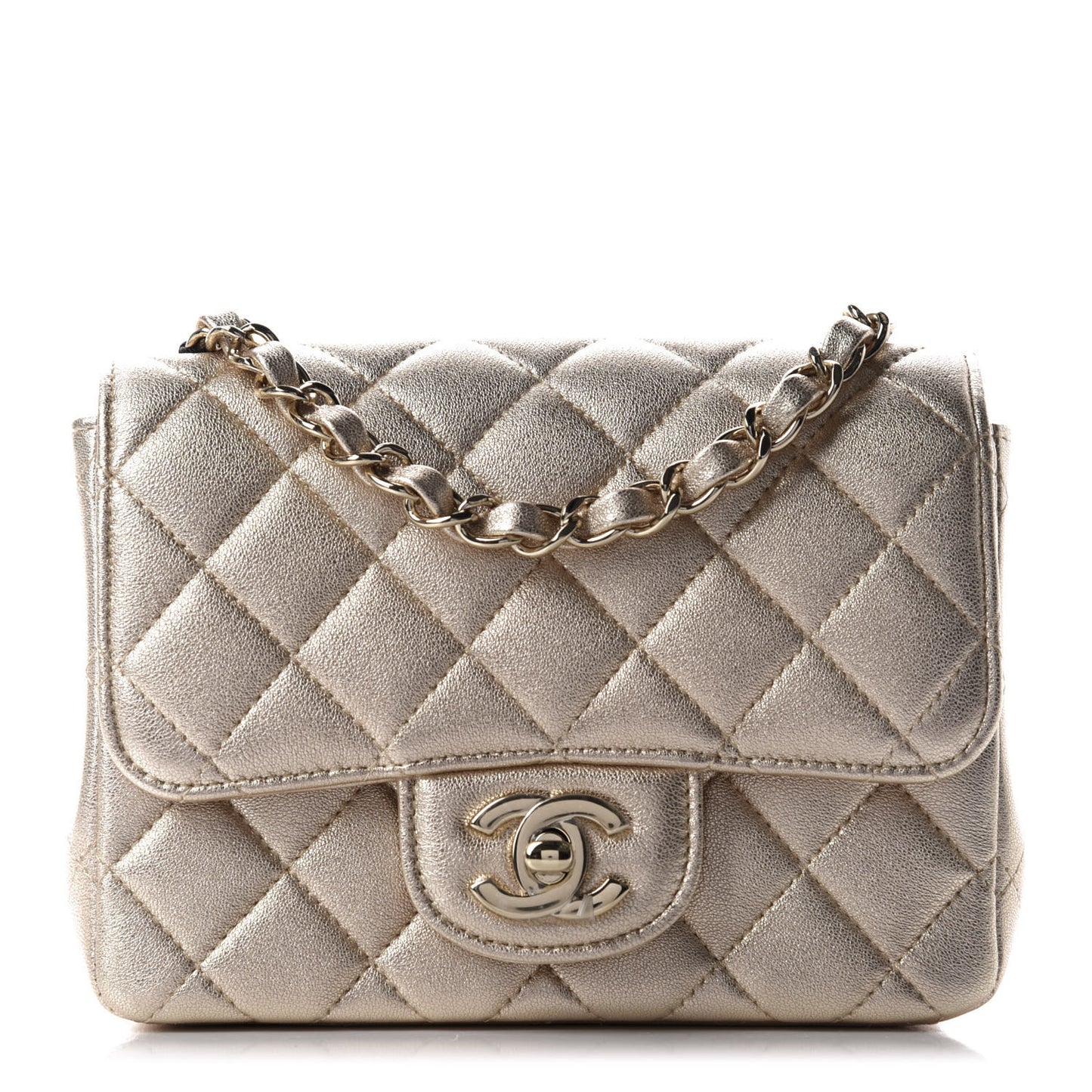 Metallic Lambskin Quilted Mini Square Flap Gold