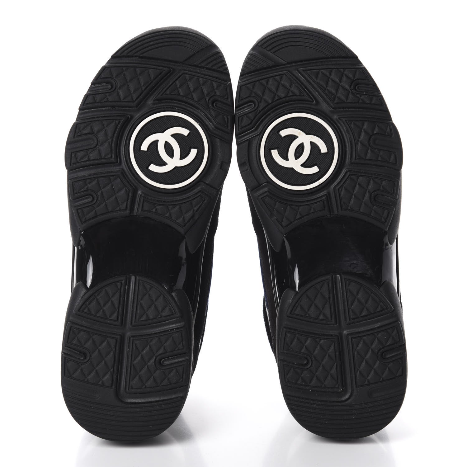 Chanel Suede Velvet Lambskin CC Sneakers 35 Black Blue Silver 5 of 8