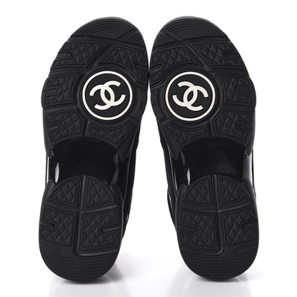 Chanel Suede Velvet Lambskin CC Sneakers 35 Black Blue Silver 5 of 8