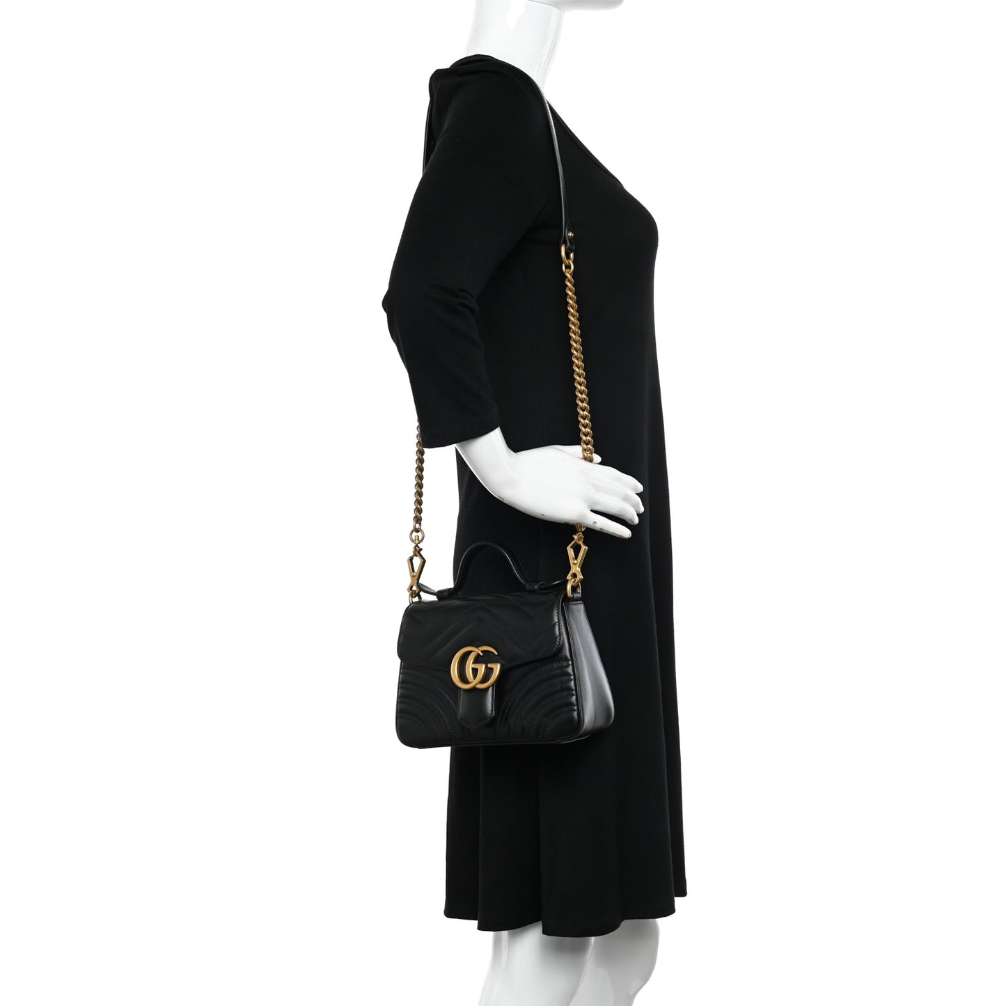 Calfskin Matelasse Mini GG Marmont Top Handle Shoulder Bag Black