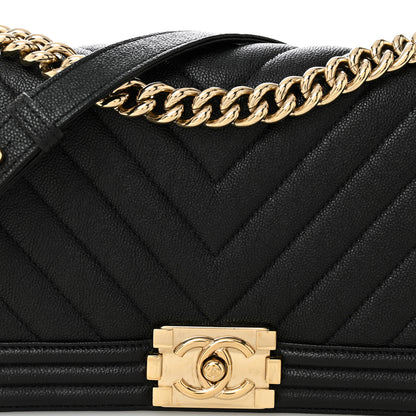 Chanel Caviar Chevron Quilted Medium Boy Flap Black 8 of 11