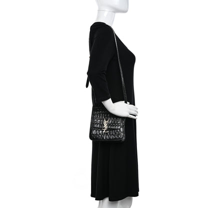 Saint Laurent Calfskin Embossed Crocodile North South Kaia Satchel Black 2 of 15