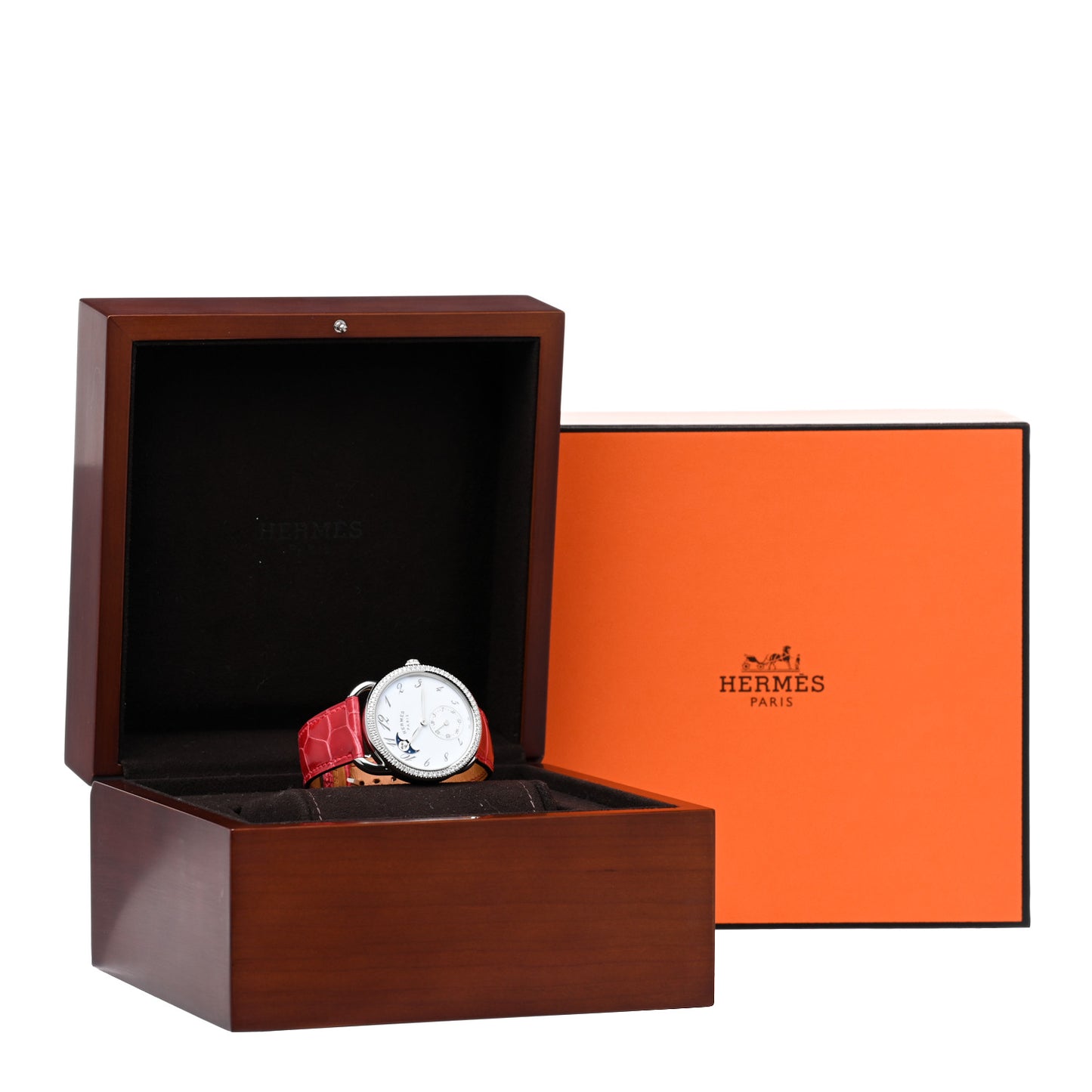 Stainless Steel Alligator Diamond Bezel 38mm Arceau Petite Lune Automatic Watch Braise