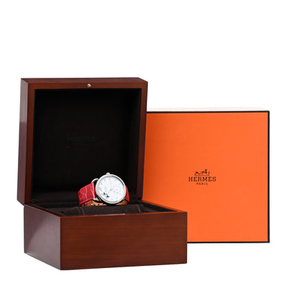 Hermes Stainless Steel Alligator Diamond Bezel 38mm Arceau Petite Lune Automatic Watch Braise 5 of 5