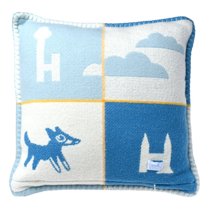 Hermes Wool Cashmere Avalon Epopee Pillow PM Bleu Paon Celadon 2 of 3