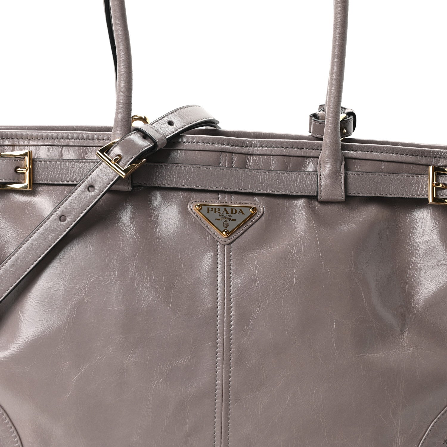 Prada Glossy Calfskin Triangle Large Bonnie Shoulder Bag Peltro 7 of 9