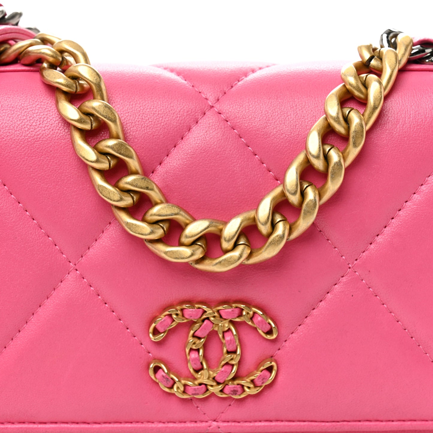 Lambskin Quilted Chanel 19 Wallet On Chain WOC Dark Pink