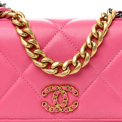 Chanel Lambskin Quilted Chanel 19 Wallet On Chain WOC Dark Pink 9 of 13