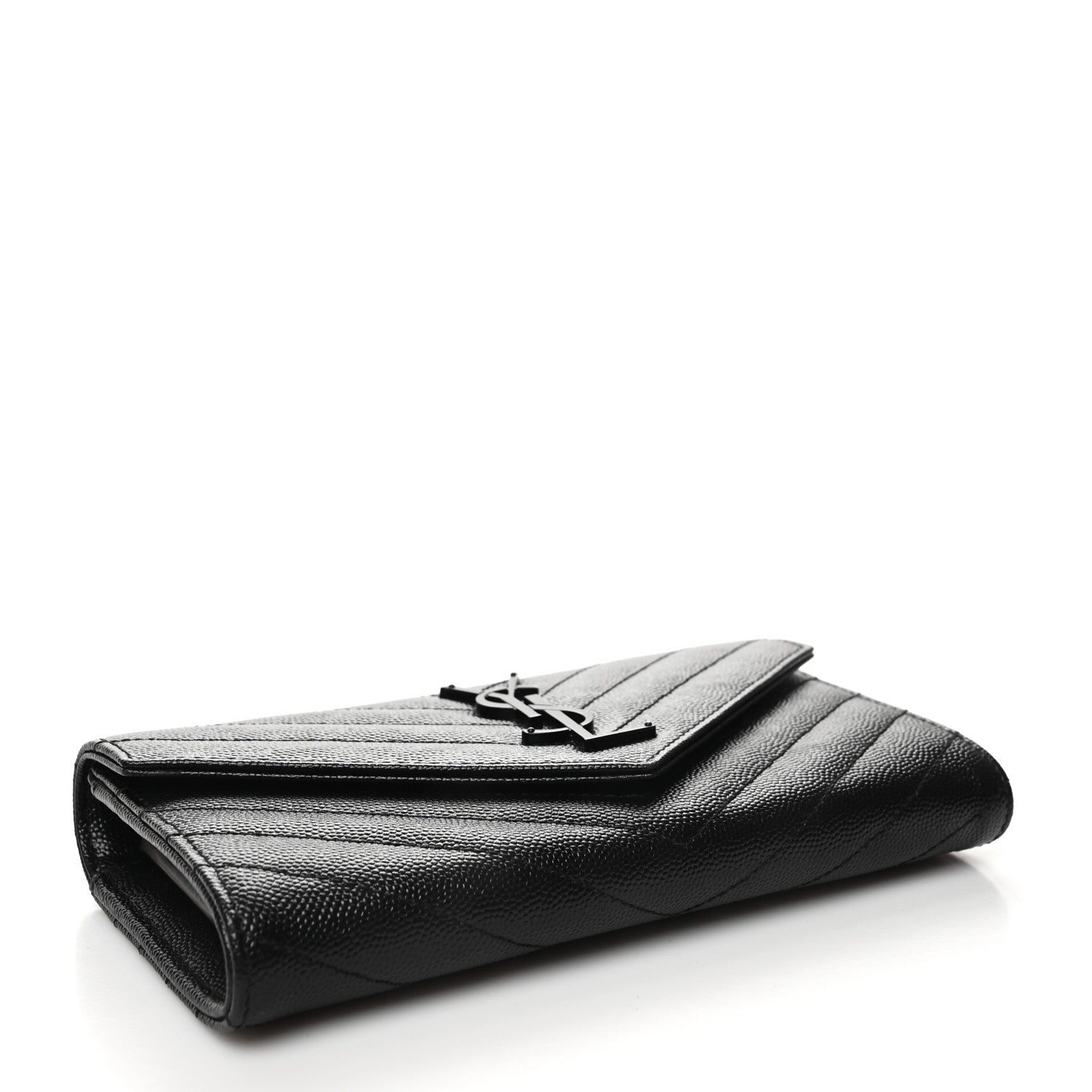 Saint Laurent Grain De Poudre Matelasse Chevron Monogram Flap Wallet Black 4 of 10