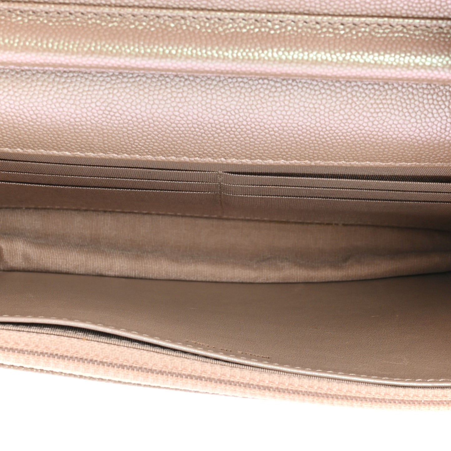 Iridescent Caviar Quilted Wallet on Chain WOC Beige