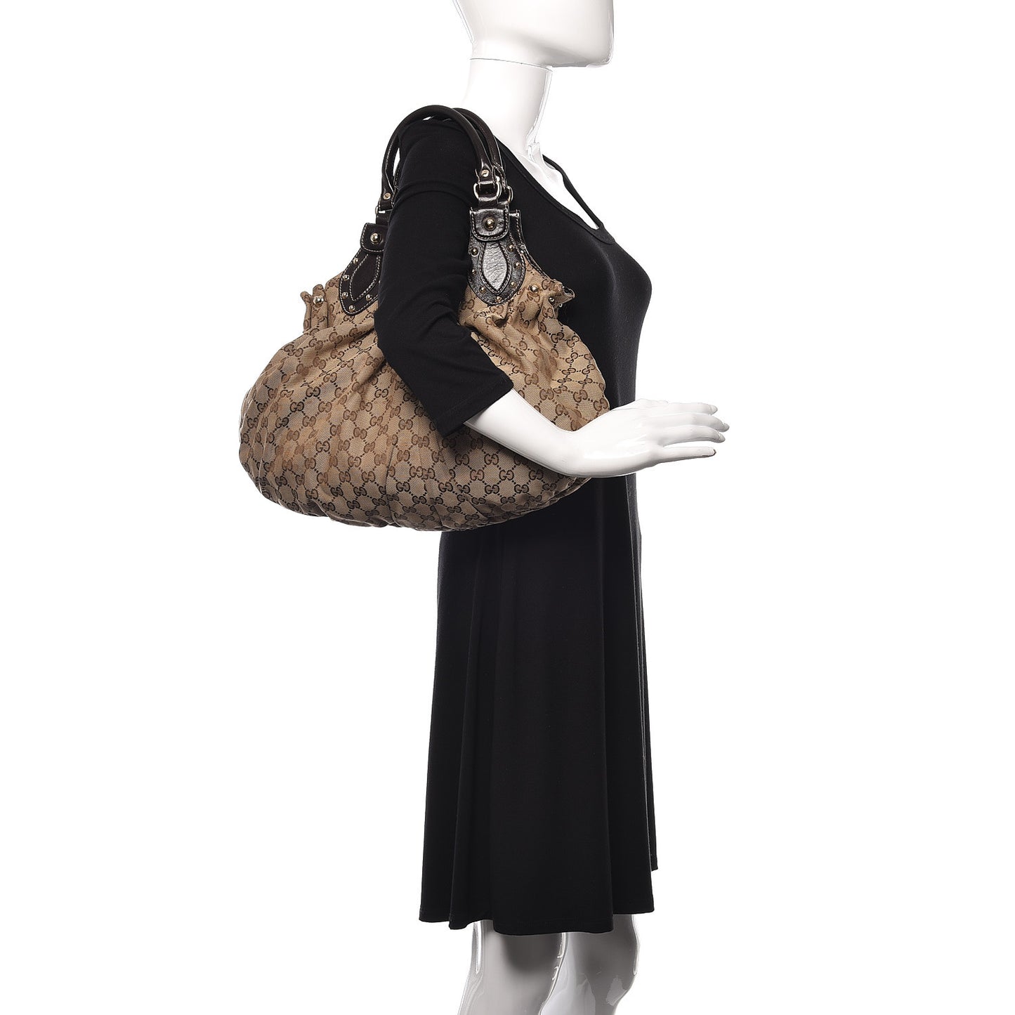 Monogram Studded Medium Pelham Tote Dark Brown