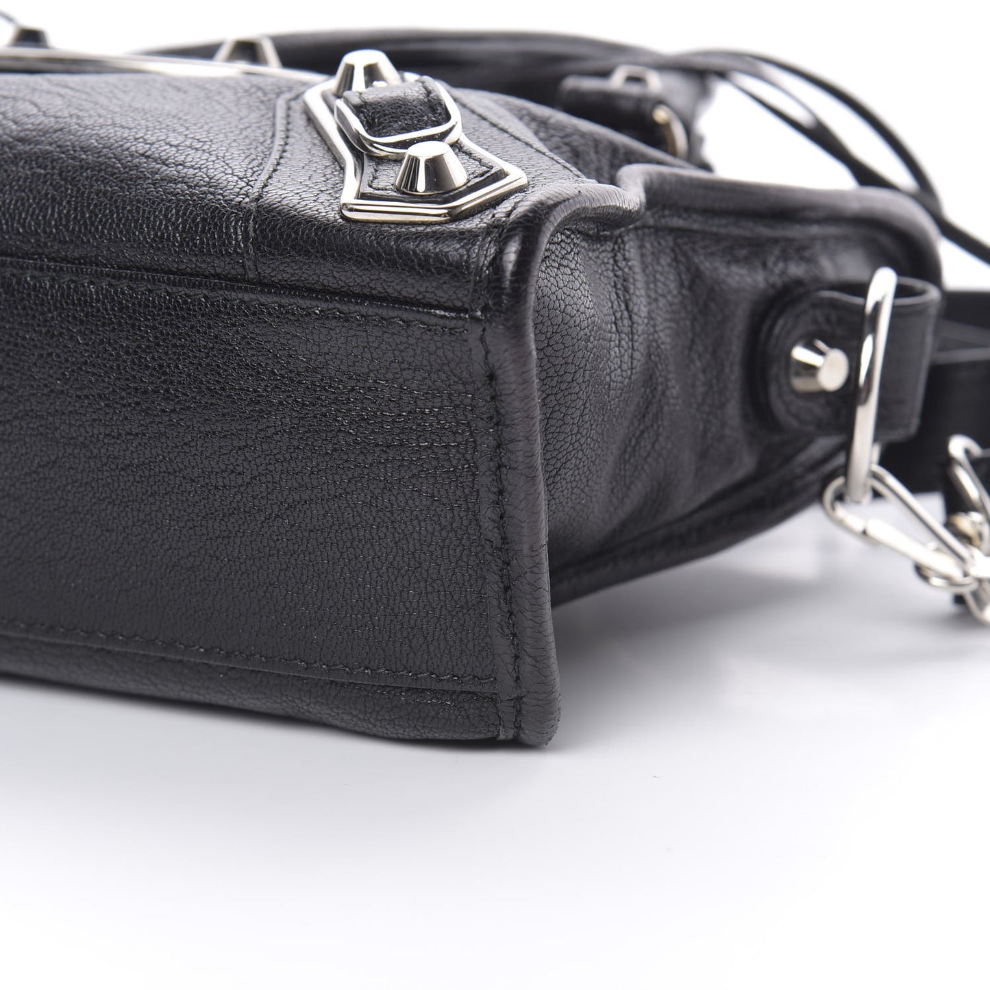 Chevre Silver Metallic Edge Hardware Mini City Black