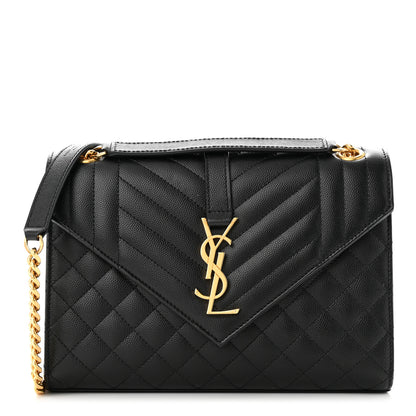 Saint Laurent Grain De Poudre Textured Mixed Matelasse Triquilt Medium Monogram Satchel Black 1 of 10
