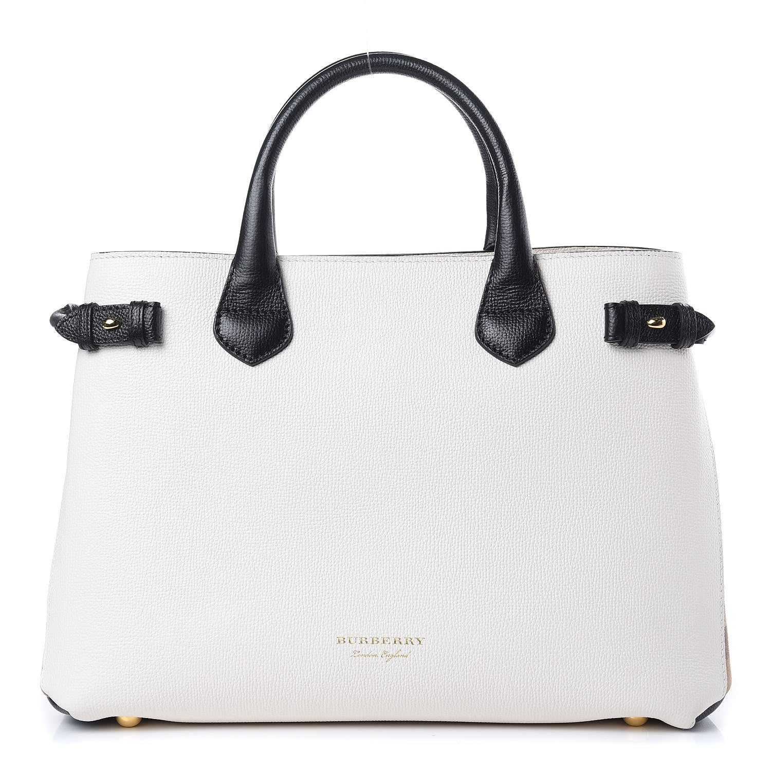 Burberry Derby Calfskin House Check Medium Bi-Color Banner Tote Natural Black 1 of 11