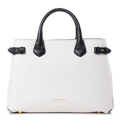 Burberry Derby Calfskin House Check Medium Bi-Color Banner Tote Natural Black 1 of 11