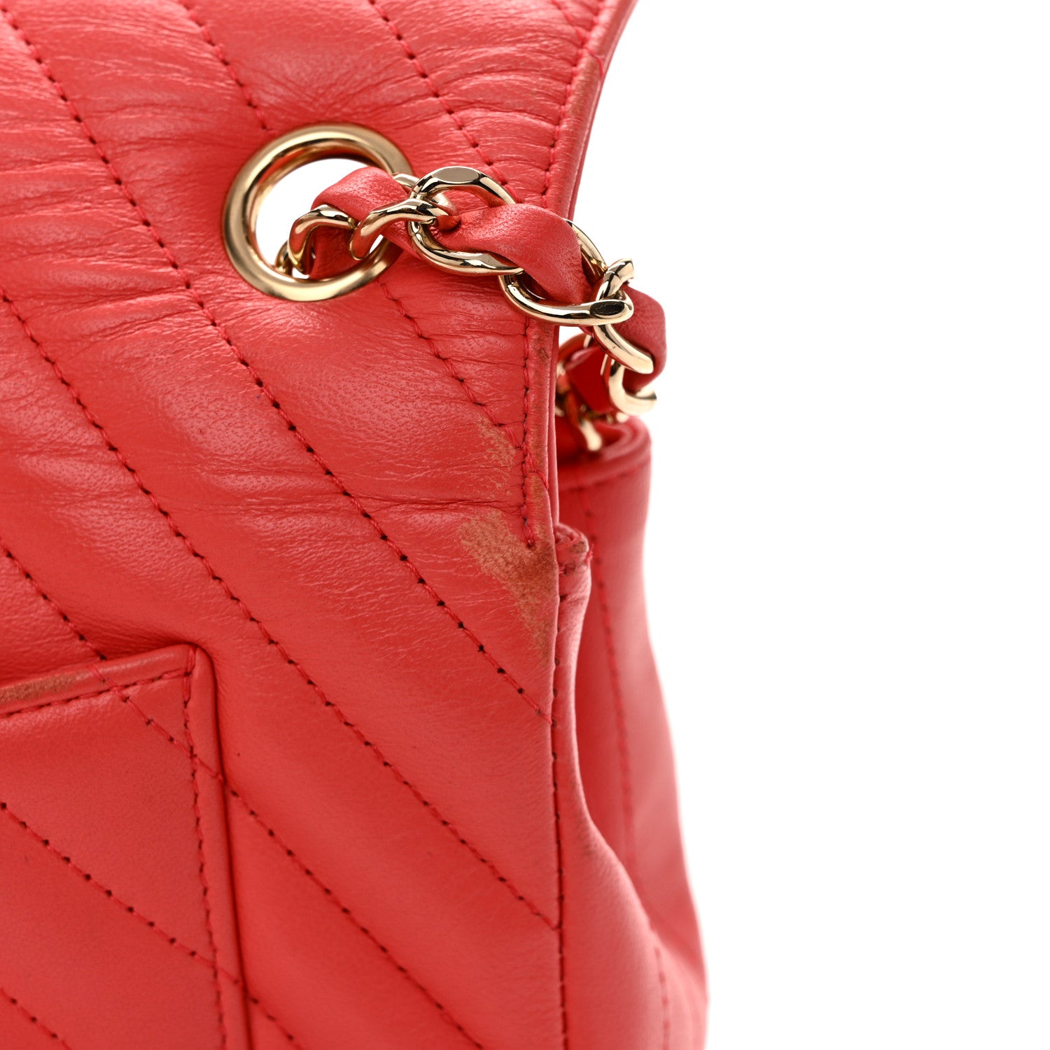 Chanel Lambskin Chevron Quilted Mini Rectangular Flap Coral 11 of 12