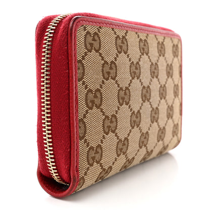 Gucci Monogram Dollar Calfskin Zip Around Compact Wallet Beige Ebony Rosso 3 of 14