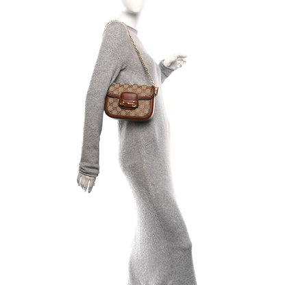 Gucci New Canvas Charisma Calfskin Crystal GG Monogram Mini Horsebit 1955 Shoulder Bag Camel Ebony 2 of 10