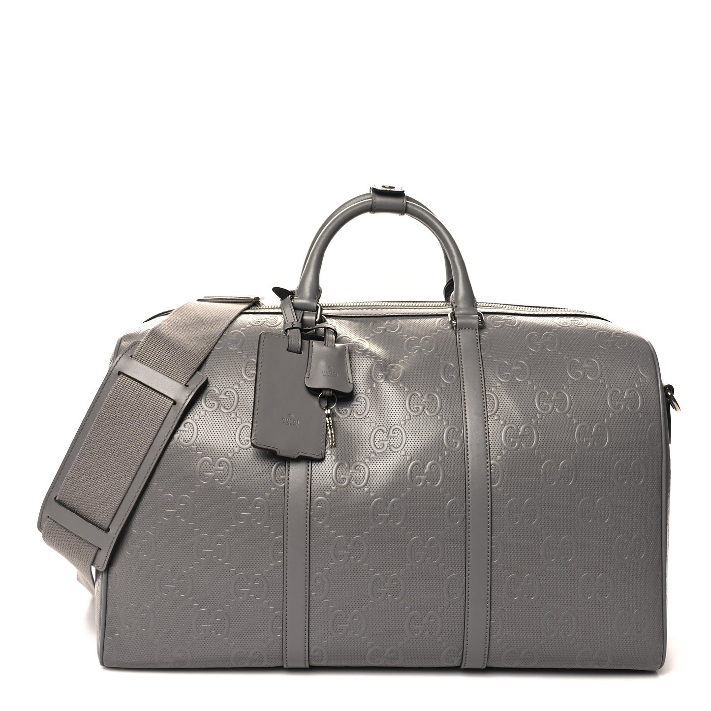 Calfskin GG Tennis Embossed Duffle Bag Grey