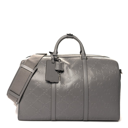 Gucci Calfskin GG Tennis Embossed Duffle Bag Grey 1 of 12